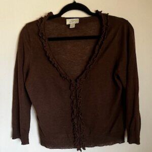 🧡3/15 Ann Taylor LOFT Linen Blend Brown Cardigan Women's M